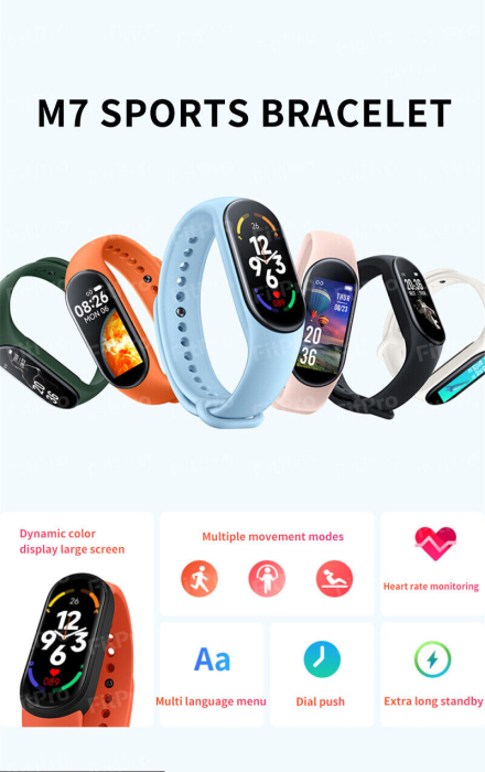 Bratara fitness M7, ecran color HD, bluetooth, monitorizare somn/ritm cardiac/saturatie oxigen/tensiune arteriala, curea roz [5]