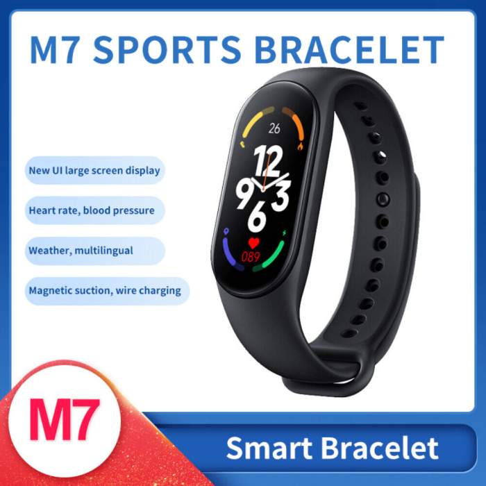 Bratara fitness M7, ecran color HD, bluetooth, monitorizare somn/ritm cardiac/saturatie oxigen/tensiune arteriala, curea roz [3]