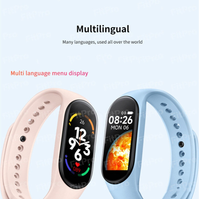 Bratara fitness M7, ecran color HD, bluetooth, monitorizare somn/ritm cardiac/saturatie oxigen/tensiune arteriala, curea roz [7]
