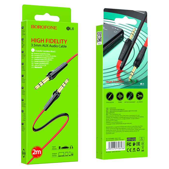 Cablu AUX Borofone BL6, AUX jack 3.5mm, 2m, rosu [2]