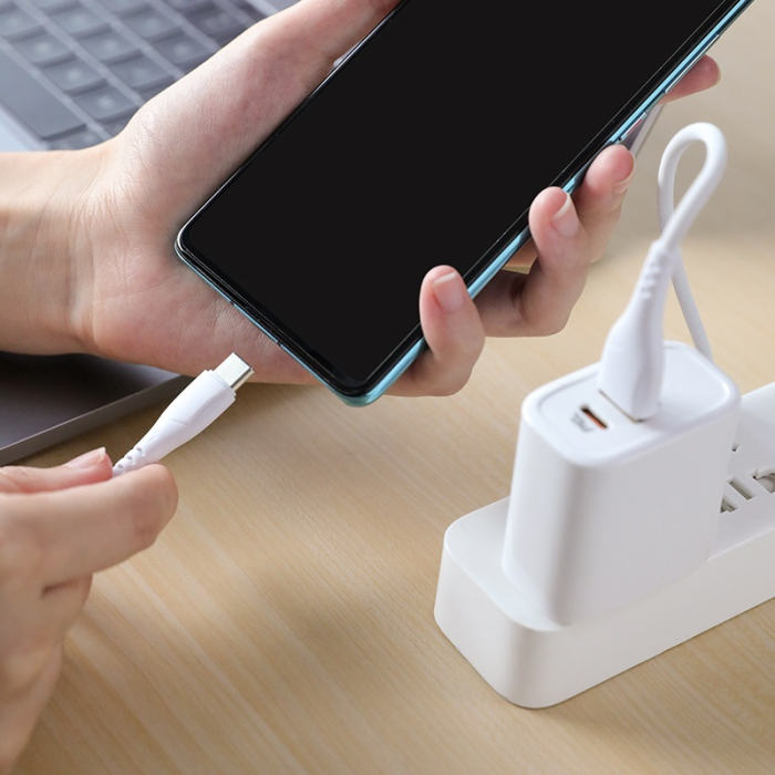 Cablu date si incarcare USB/Type-C, Borofone BX37 Wieldy, 3A, 1m, alb [3]