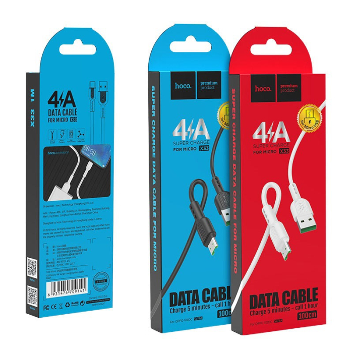 Cablu Hoco X33, 4A, micro USB, 1m, alb [1]