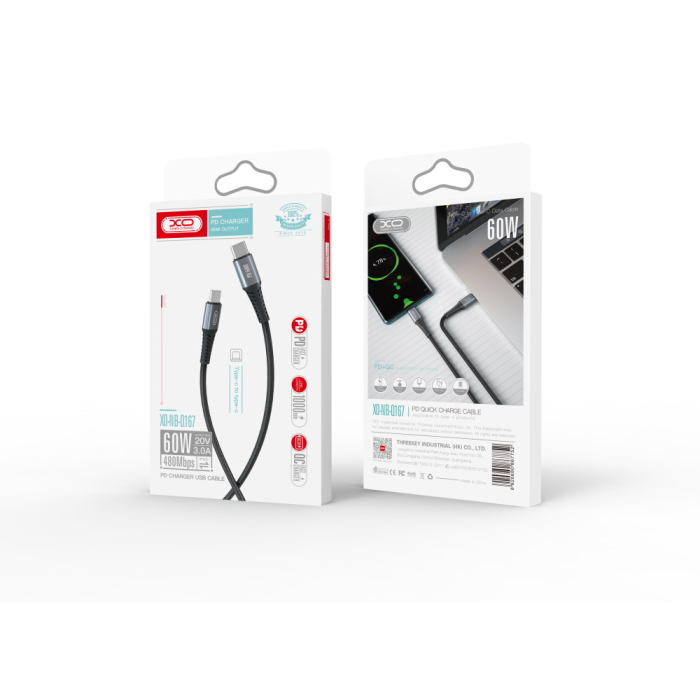 Cablu XO NB-Q167 PD USB-C - USB-C 1,0 m negru 60W [3]