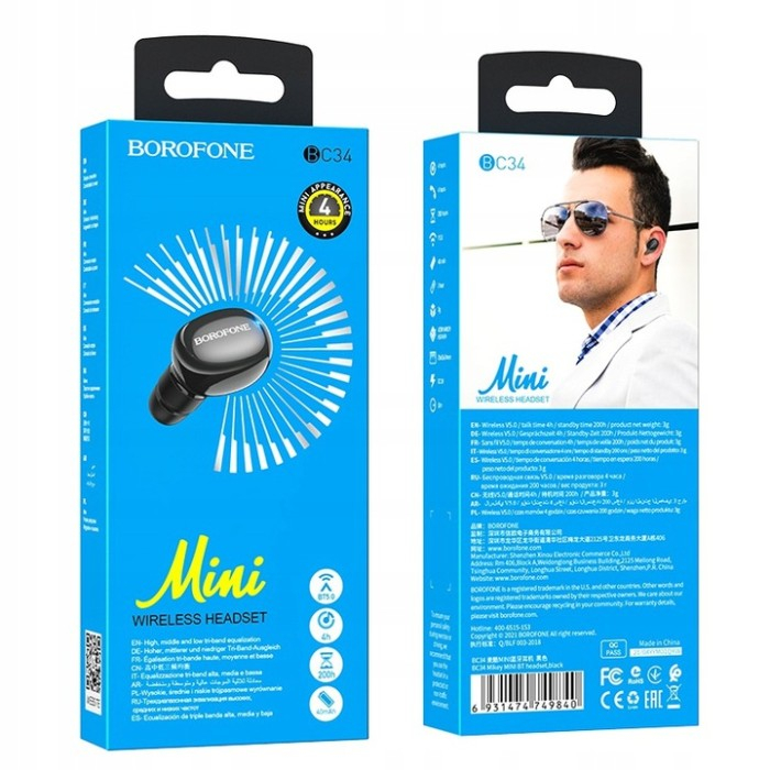Casti Bluetooth Borofone - BC34 Mini, negru [2]