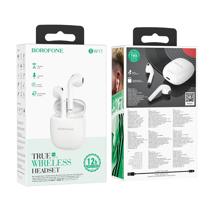 Casti bluetooth Borofone TWS BW17, alb [5]