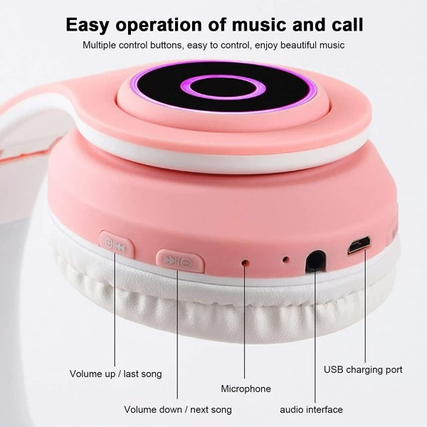 Casti bluetooth cu urechi luminoase on-ear B39 roz [5]