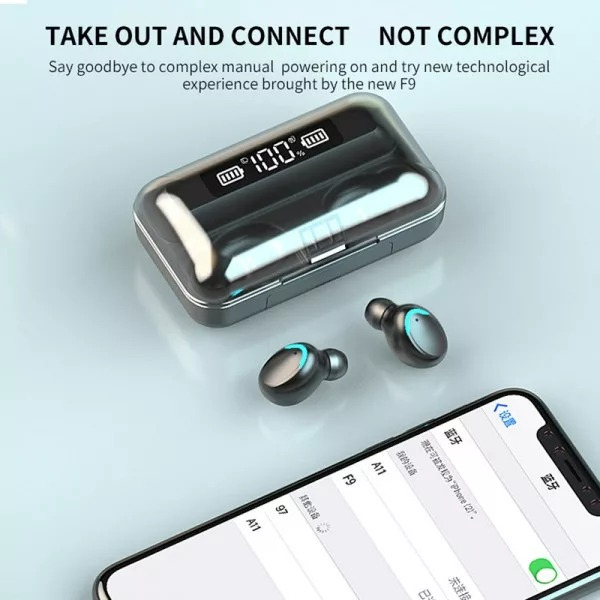 Casti bluetooth F9 + - 5c, negre [3]