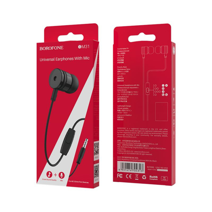 Casti Borofone BM31 cu mufa jack 3.5 mm si microfon, black [5]