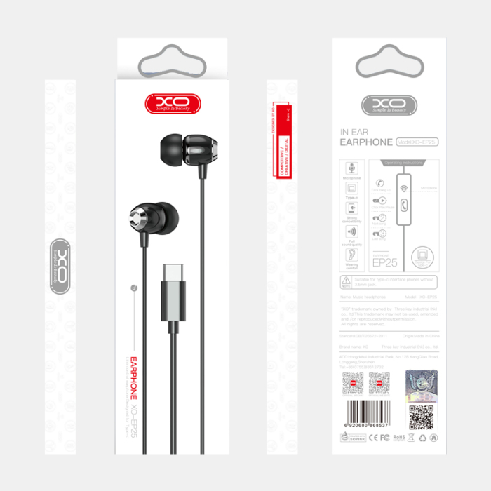 Casti cu fir XO EP25 USB-C negru [2]