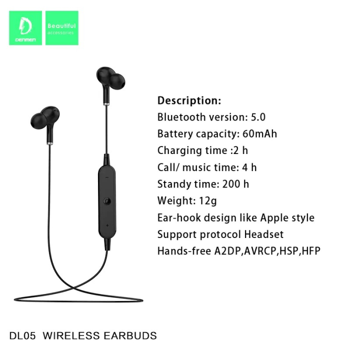 Casti stereo bluetooth Denmen DL05 negru in-ear [3]