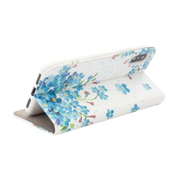 Husa carte piele ecologica decor flori albastre pentru Samsung S8 Plus [3]