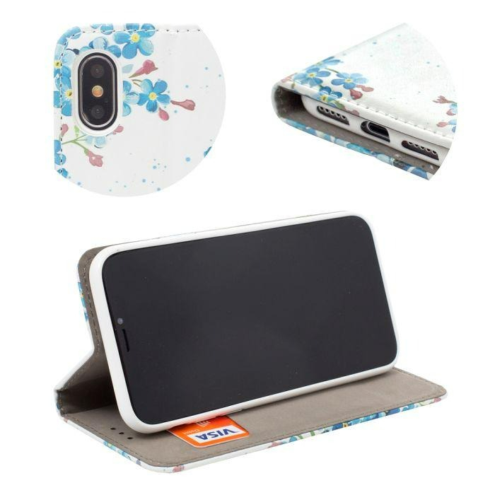 Husa carte piele ecologica decor flori albastre pentru Samsung S8 Plus [4]