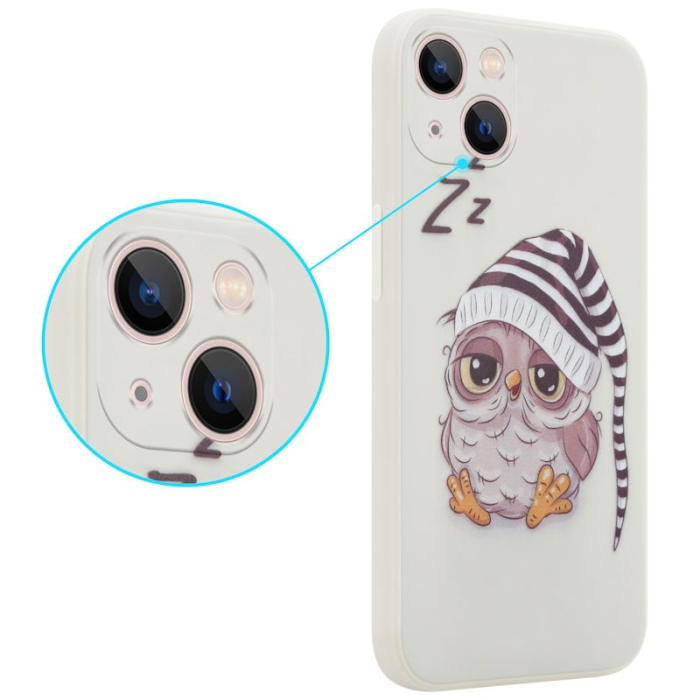 Husa iPhone 12 Pro, bej, bufnita somnoroasa, interior catifea [2]