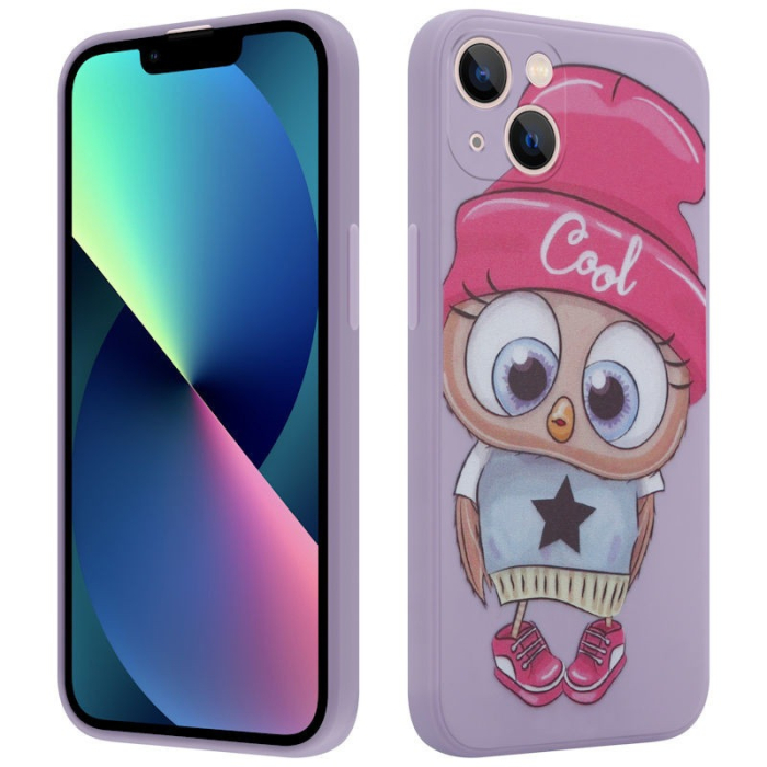Husa iPhone 13 Pro Max violet, bufnita cool, interior catifea [1]