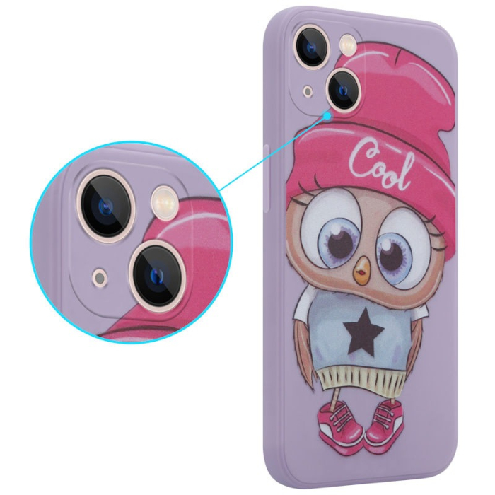 Husa iPhone X/XS violet, bufnita cool, interior catifea [2]