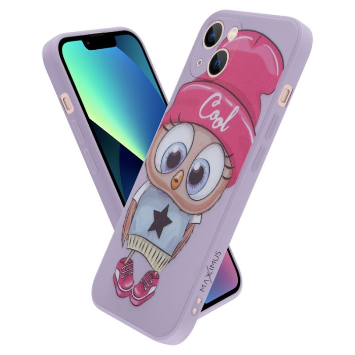 Husa iPhone X/XS violet, bufnita cool, interior catifea [3]