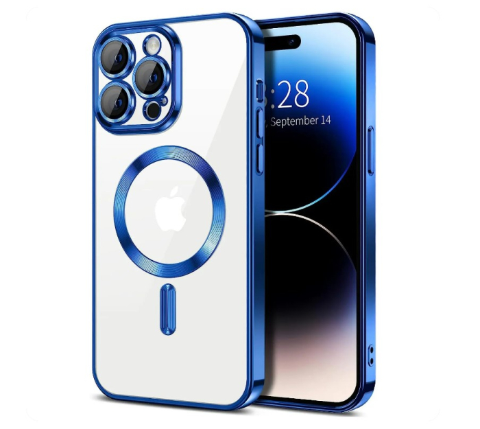Husa MagSafe Chrome iPhone 14 blue, sticla la camera [1]
