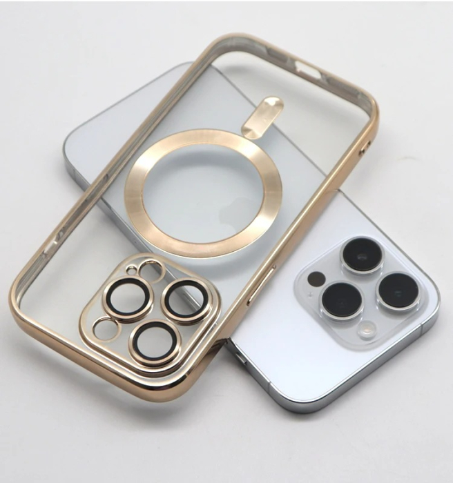 Husa MagSafe Chrome iPhone 15 Plus gold, sticla la camera [3]