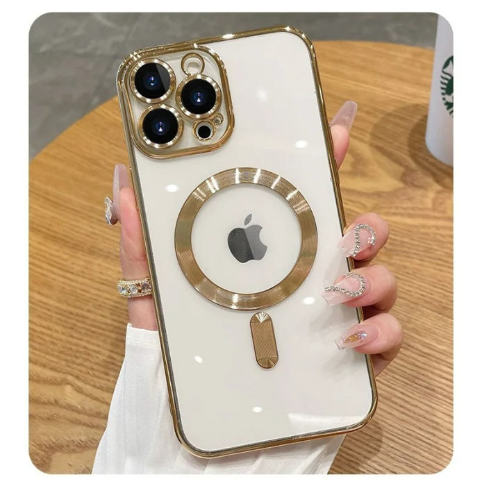 Husa MagSafe Chrome iPhone 15 Plus gold, sticla la camera [5]