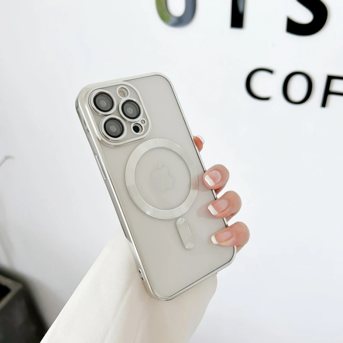 Husa MagSafe Chrome iPhone 15 Pro max silver, sticla la camera [3]