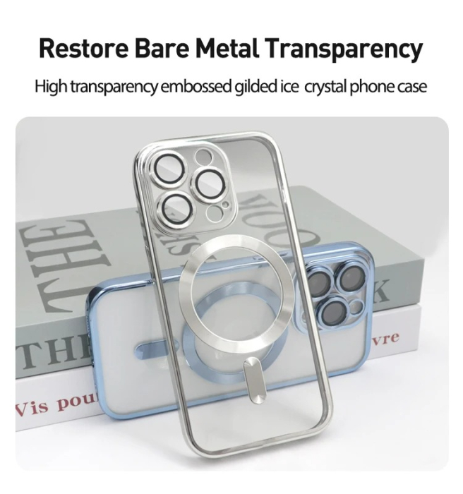 Husa MagSafe Chrome iPhone 15 silver, sticla la camera [2]