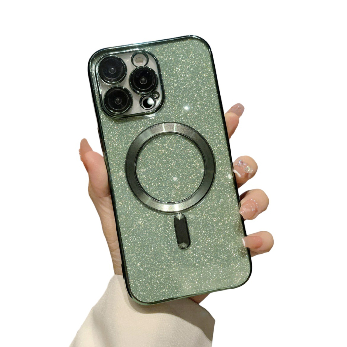 Husa Magsafe Glitter 3 in 1 iPhone 13 Pro Max, sticla camera inclusa -  green [1]
