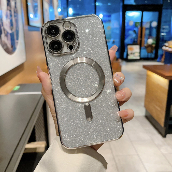 Husa Magsafe Glitter 3 in 1 iPhone 13 Pro Max, sticla camera inclusa - silver [2]