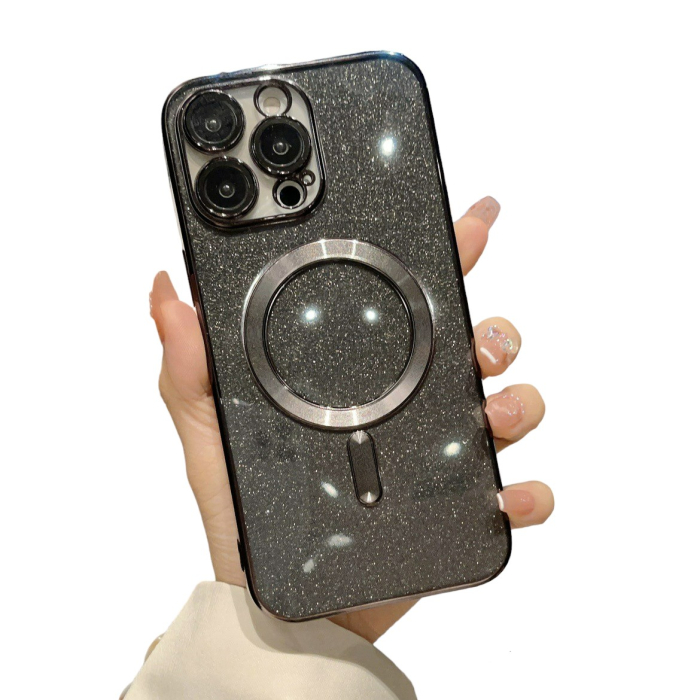 Husa Magsafe Glitter 3 in 1 iPhone 13, sticla camera inclusa - black [1]