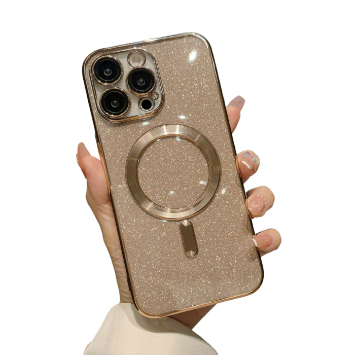 Husa Magsafe Glitter 3 in 1 iPhone 13, sticla camera inclusa -  gold [1]