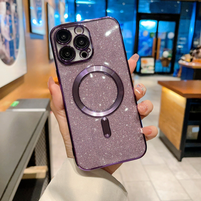 Husa Magsafe Glitter 3 in 1 iPhone 13, sticla camera inclusa - purple [2]