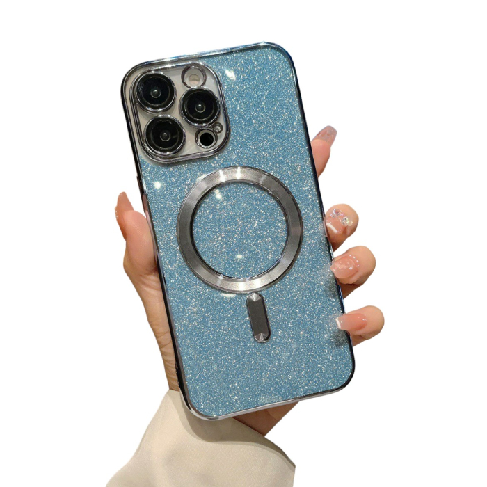 Husa Magsafe Glitter 3 in 1 iPhone 14, sticla camera inclusa - blue [1]