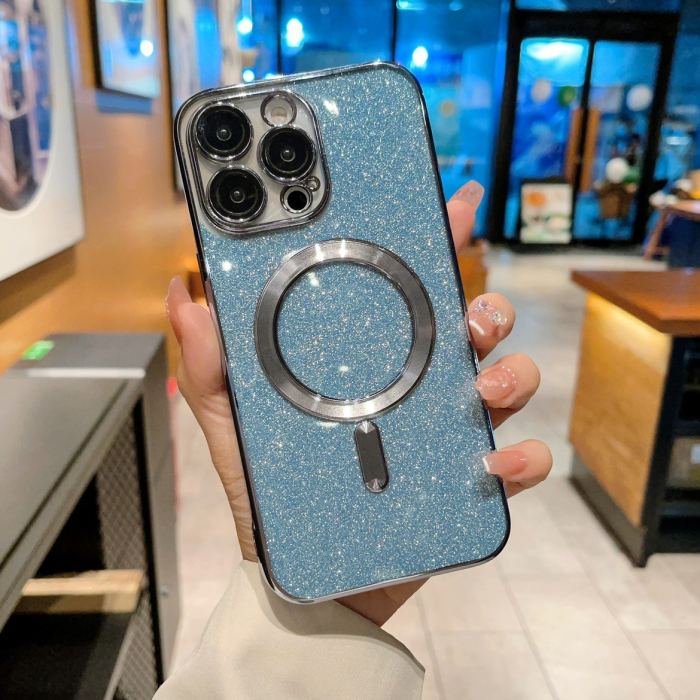 Husa Magsafe Glitter 3 in 1 iPhone 14, sticla camera inclusa - blue [2]