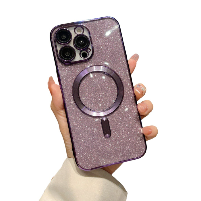 Husa Magsafe Glitter 3 in 1 iPhone 14, sticla camera inclusa - purple [1]