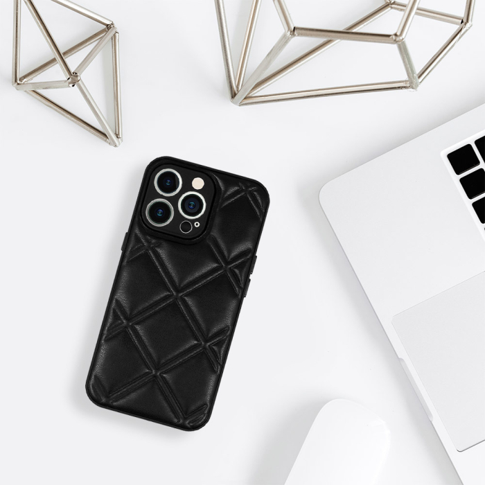 Husa piele 3D pentru Iphone 13 Pro model romburi negru [4]