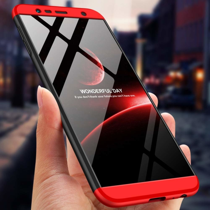 Husa Samsung J6 Plus 2018, acoperire 360, plastic, negru/rosu [2]