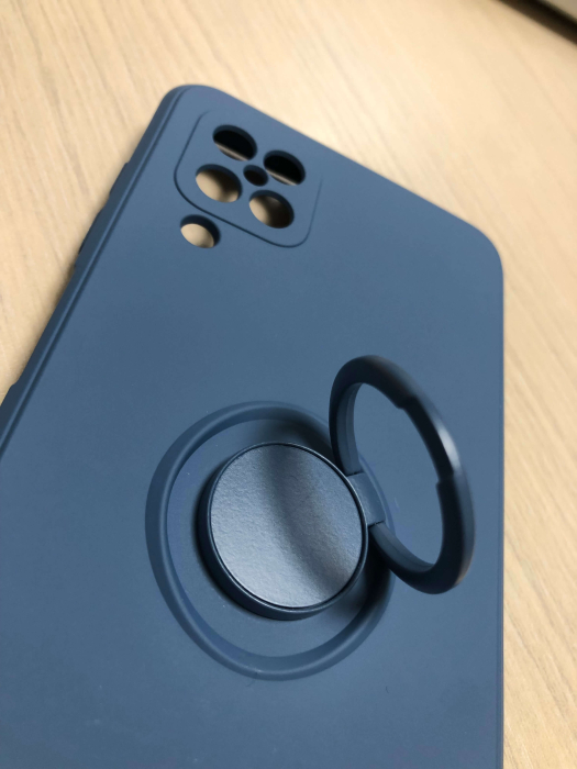 Husa silicon cu inel si interior din catifea pentru Samsung A12 albastru [2]