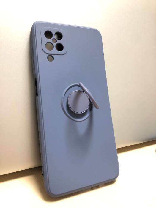 Husa silicon cu inel si interior din catifea pentru Samsung A12 gri petrol [1]