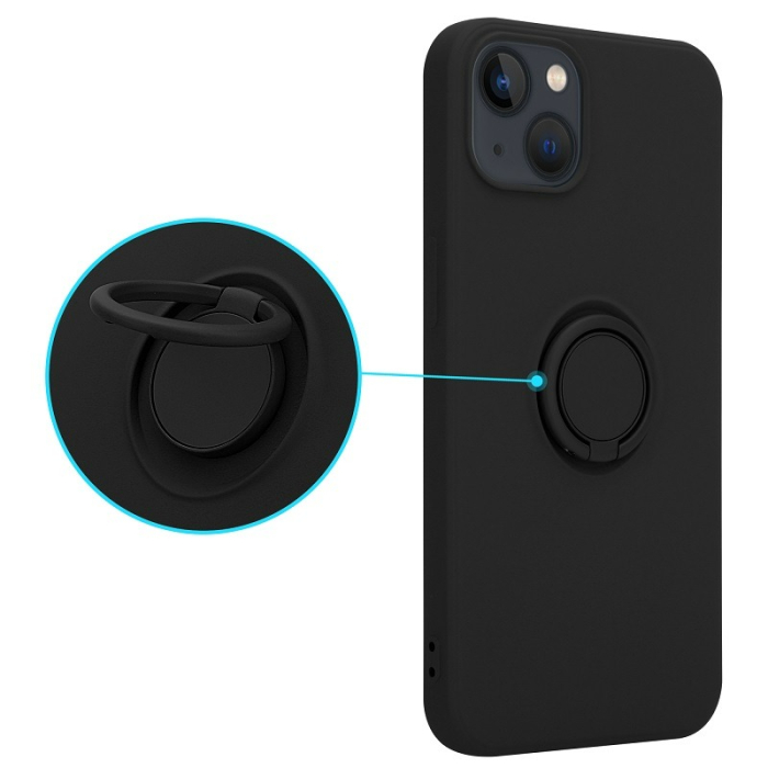 Husa silicon cu inel si interior soft pentru iPhone 13 Pro Max negru [1]