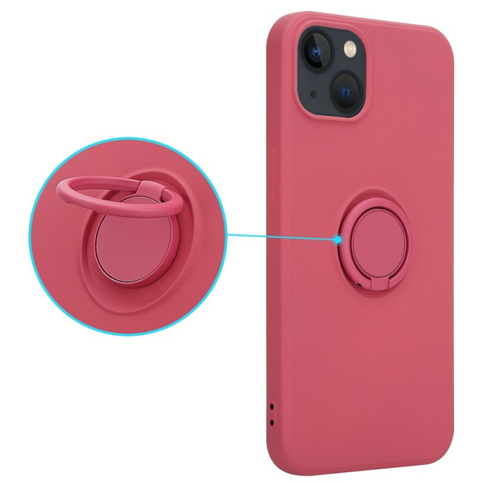 Husa silicon cu inel si interior soft pentru iPhone 13 Pro Max raspberry [1]