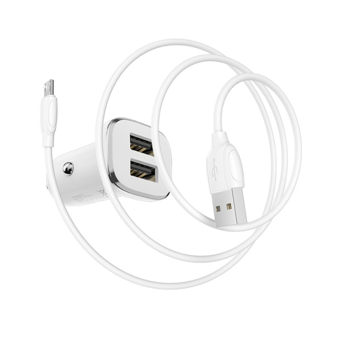 Incarcator auto Borofone BZ12 2XUSB 2,4A + cablu Micro USB alb [4]