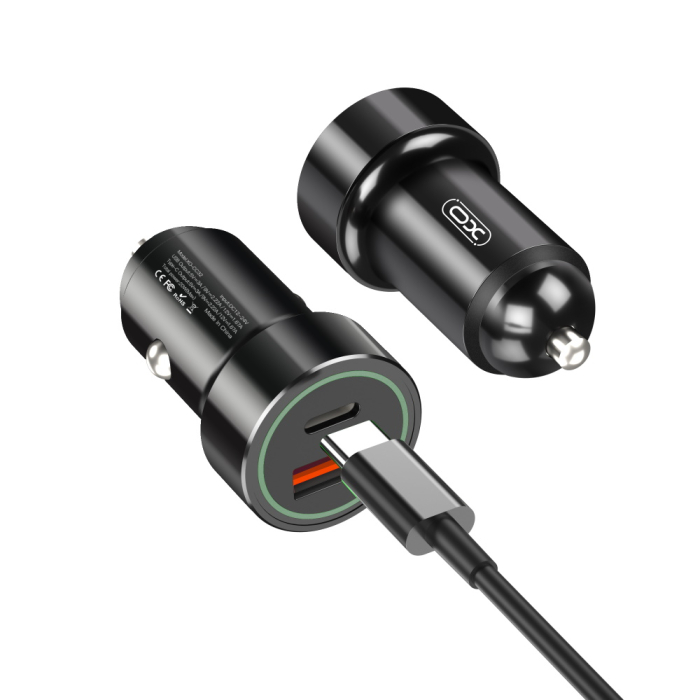 Incarcator auto XO TZ11 PD QC 20W 1x USB 1x USB-C negru + cablu USB-C - Lightning [2]