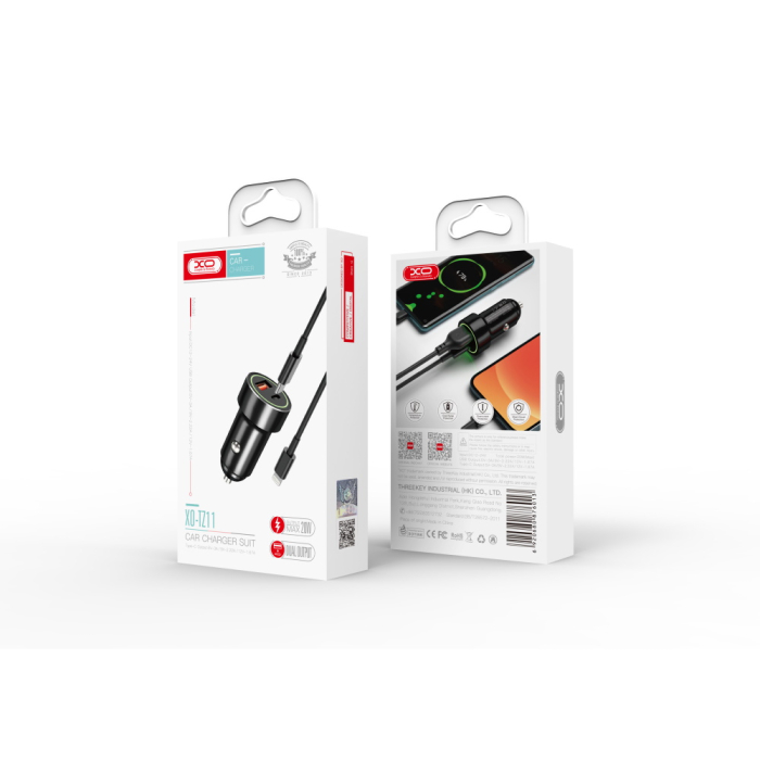 Incarcator auto XO TZ11 PD QC 20W 1x USB 1x USB-C negru + cablu USB-C - Lightning [3]