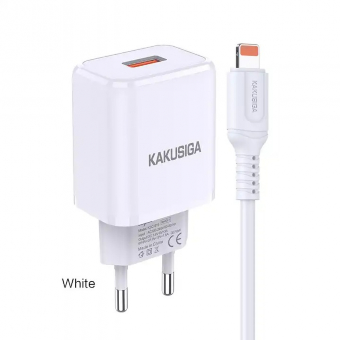 Incarcator priza 1x USB Q.C. 3.0 18W + cablu lightning, negru, KSC-917 [3]