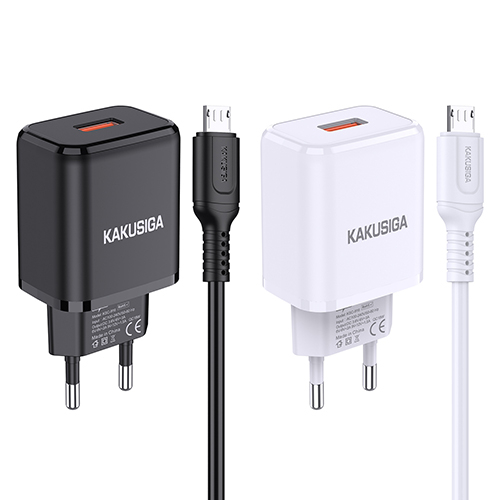 Incarcator priza 1x USB Q.C. 3.0 18W + cablu micro USB, alb, KSC-917 [2]