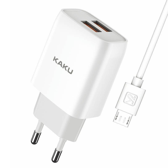 Incarcator priza 2.4A, 2x USB, alb + cablu micro USB alb,1 m, KSC-397 [2]