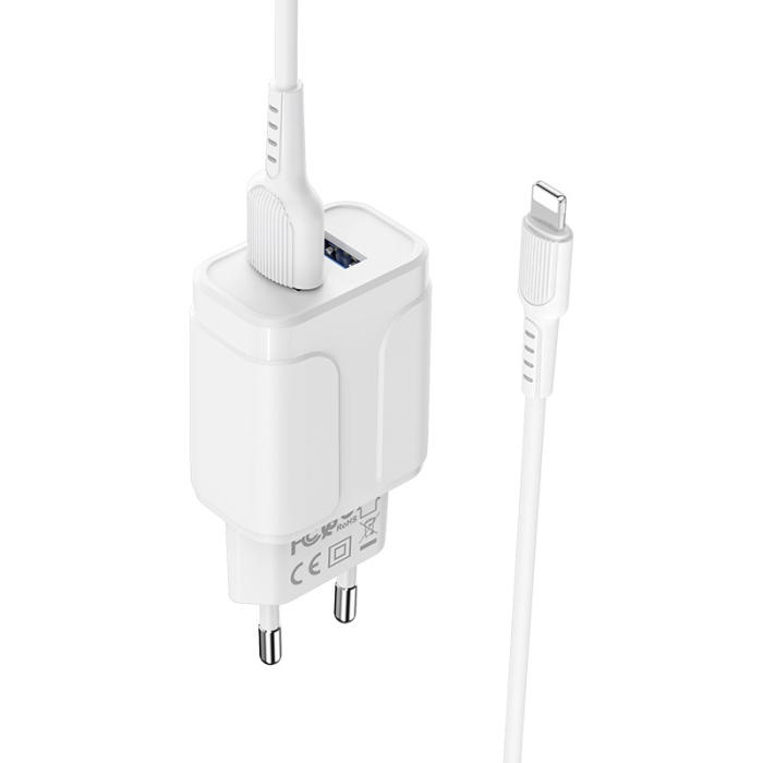 Incarcator priza Borofone BA37A - 2XUSB 2.4A + cablu Lightning alb [8]