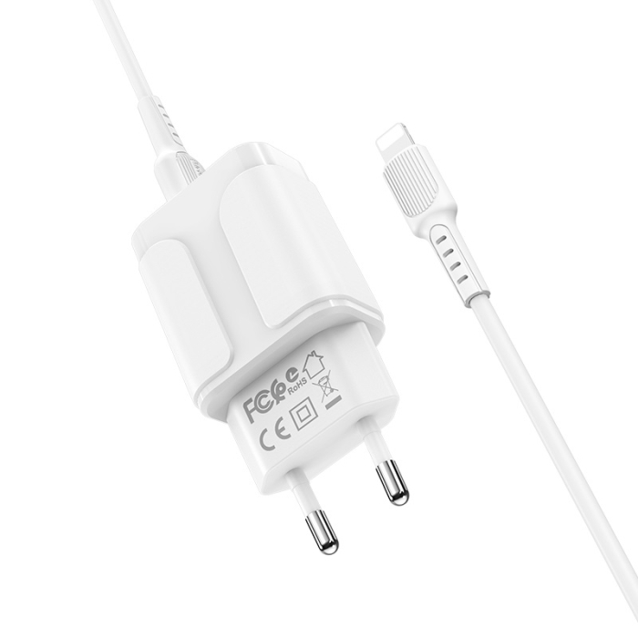 Incarcator priza Borofone BA37A - 2XUSB 2.4A + cablu Lightning alb [2]