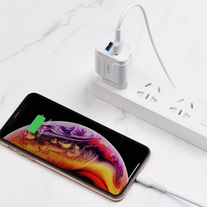 Incarcator priza Borofone BA37A - 2XUSB 2.4A + cablu Lightning alb [6]