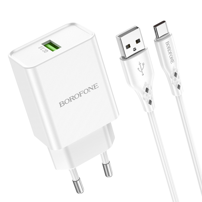Incarcator priza Borofone BN5 18W QC 3.0 + cablu Type-C, alb [4]