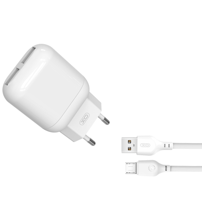 Incarcator priza XO L78 2x USB 2.4A alb + cablu microUSB [1]
